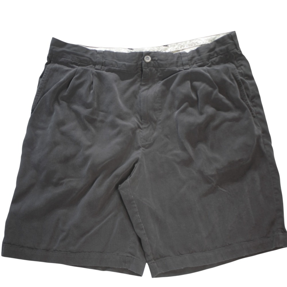 Tommy‎ Bahama Silk Bamboo Blend Shorts Mens 36 Pleated Herringbone Black Relaxed